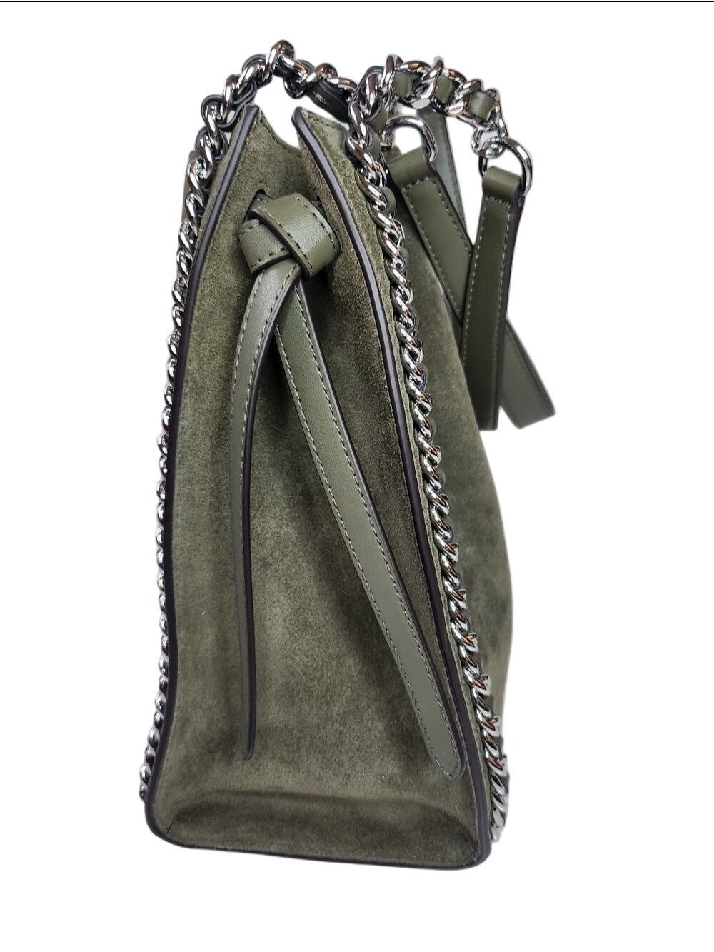 NWT Michael Kors Mina Large Suede Chain Shoulder Bag - Olive Green - Picture 5 of 16